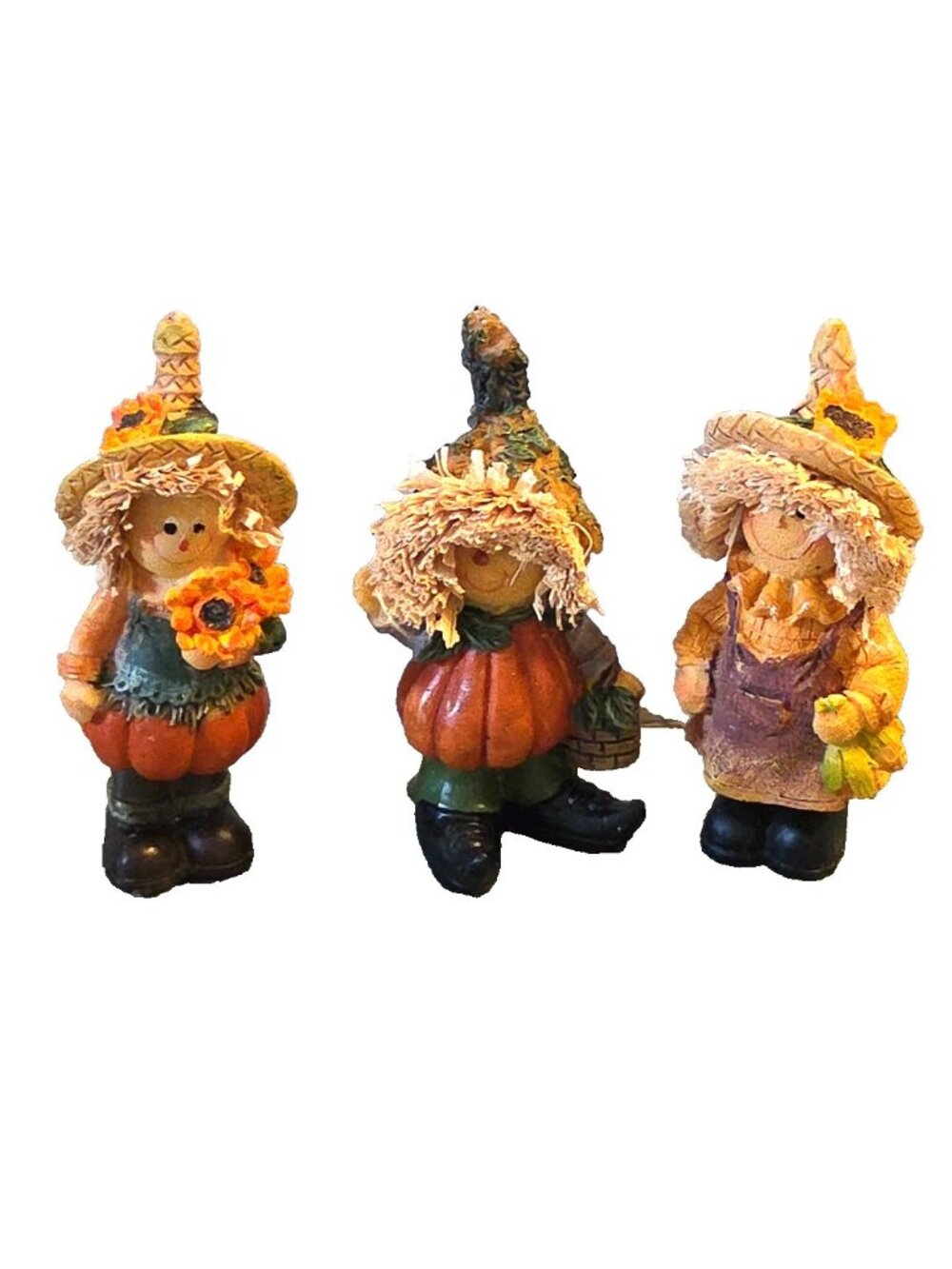 3 Figurines Blossom Bucket B. Lloyd Pumpkins Boy & Girl Fall Halloween Decor
